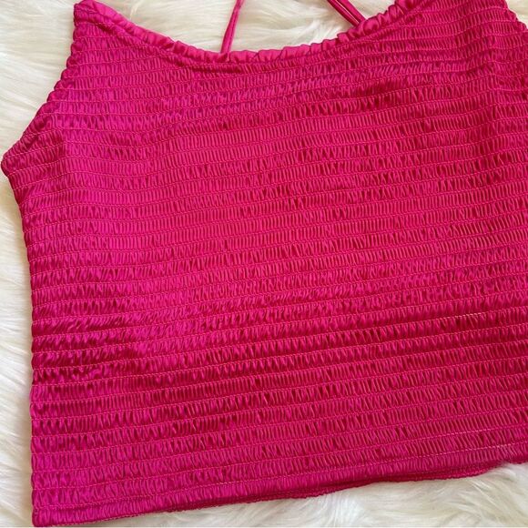 Free People Fuchsia Pink Cami Cropped Smocked Tank Medium - Picture 6 of 6